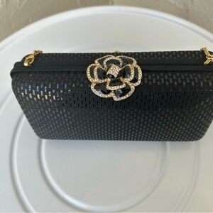 St John Made In Italy Evening Clutch With Enabled Crystal Rose Flower Vintage